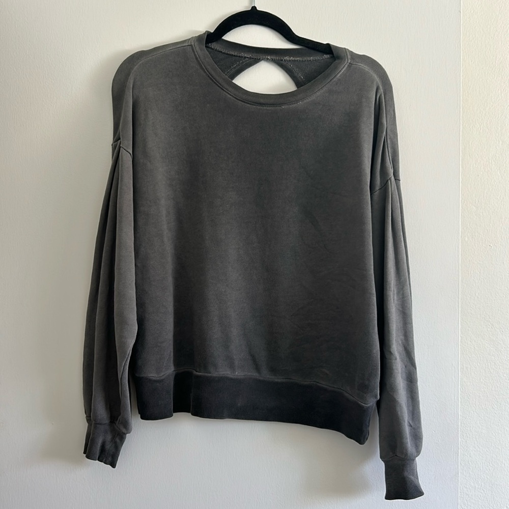 Hudson Los Angeles Women's Sweatshirt Gray Cutout Long Sleeve Cropped